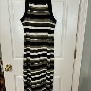 Striped tank style maxi dress. White, green, black stripes.